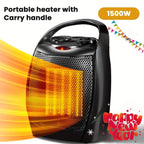 1500W Portable Ceramic Space Heater with Thermostat & Safety Protection with Carry Handle