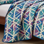 Reversible 3-Piece Geometric Triangle Bedspread Set - Quilted Coverlet with Pillow Shams