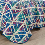 Reversible 3-Piece Geometric Triangle Bedspread Set - Quilted Coverlet with Pillow Shams