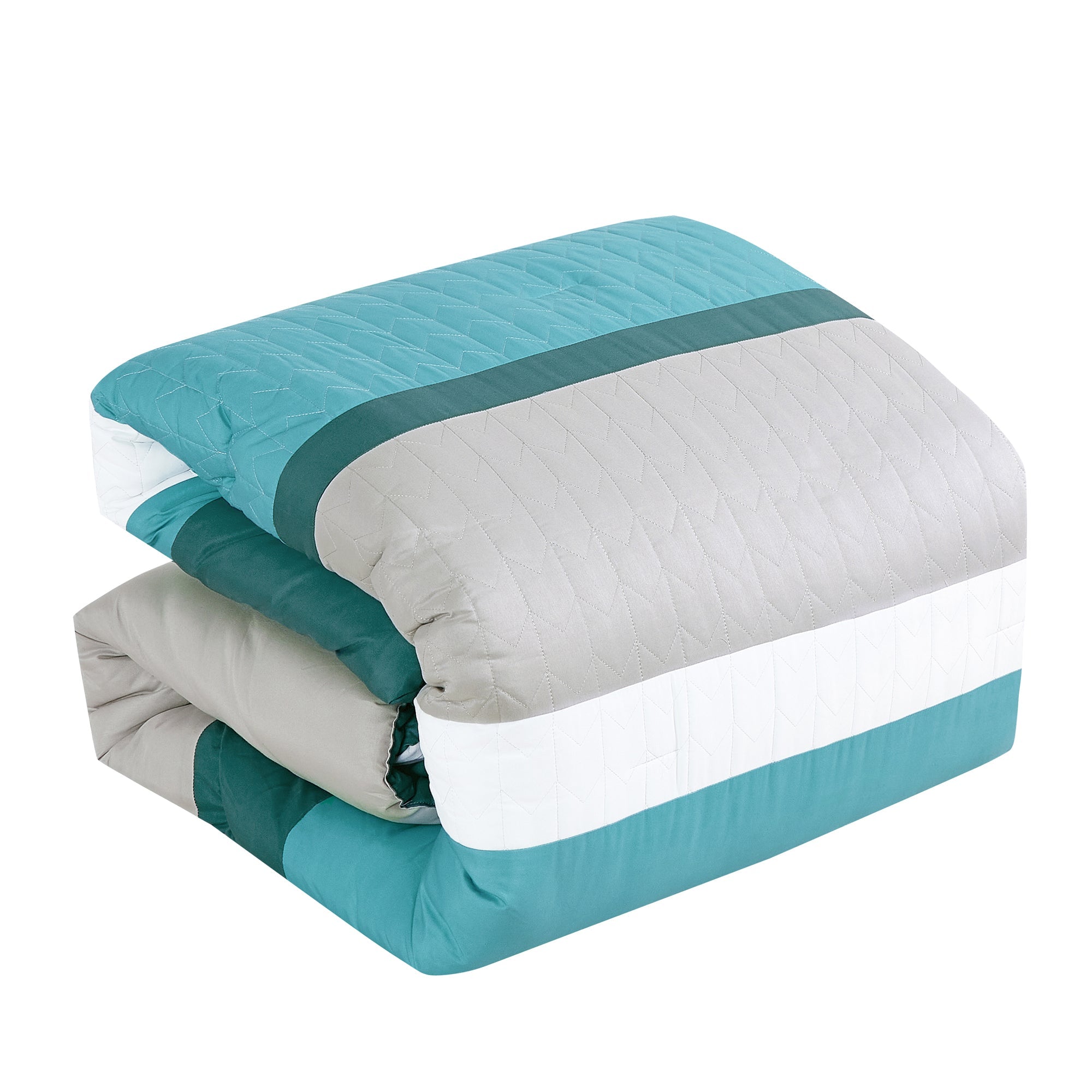 6 Piece Teal Patchwork Comforter Set Queen King Size