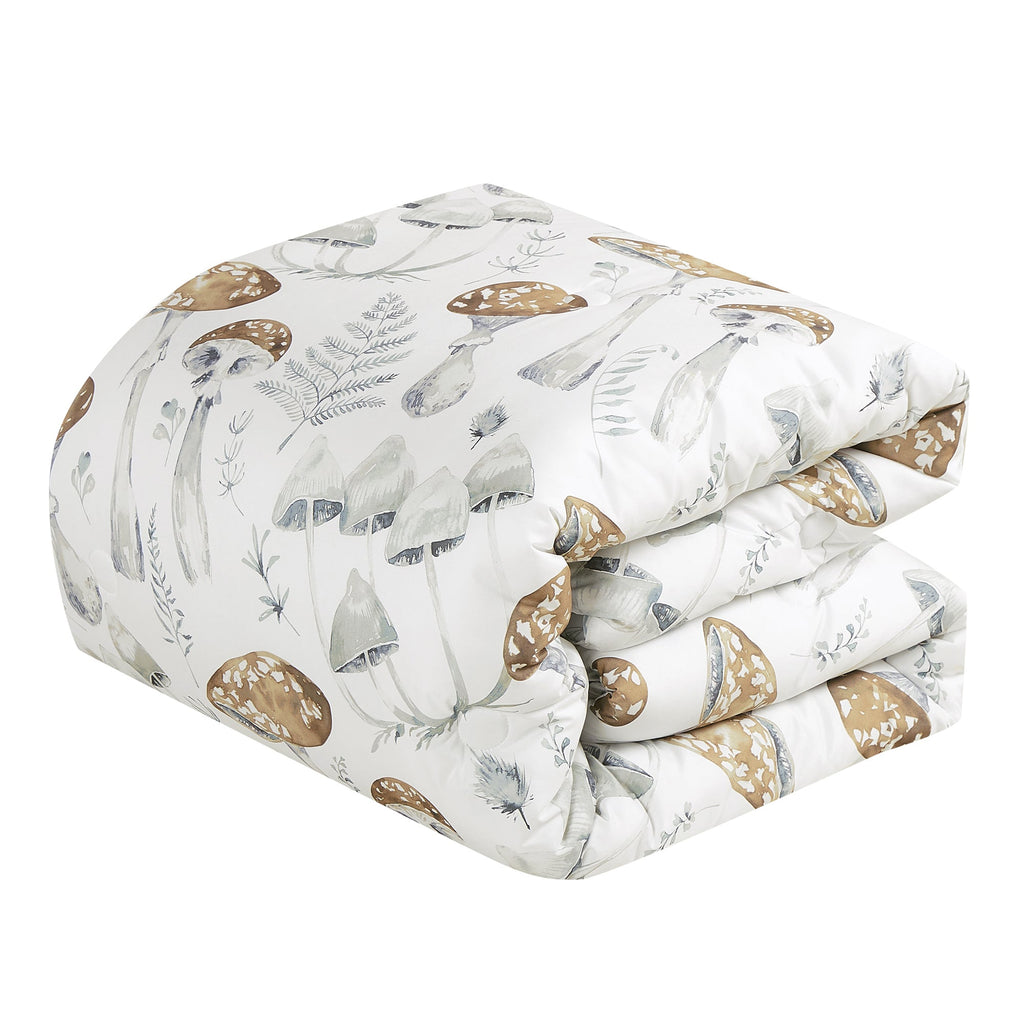 6 Piece Brown Mushroom Print Comforter Set Queen King Size