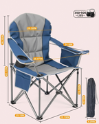 500 lbs Heavy Duty Folding Camping Chair with Cup Holder & Cooler Bag