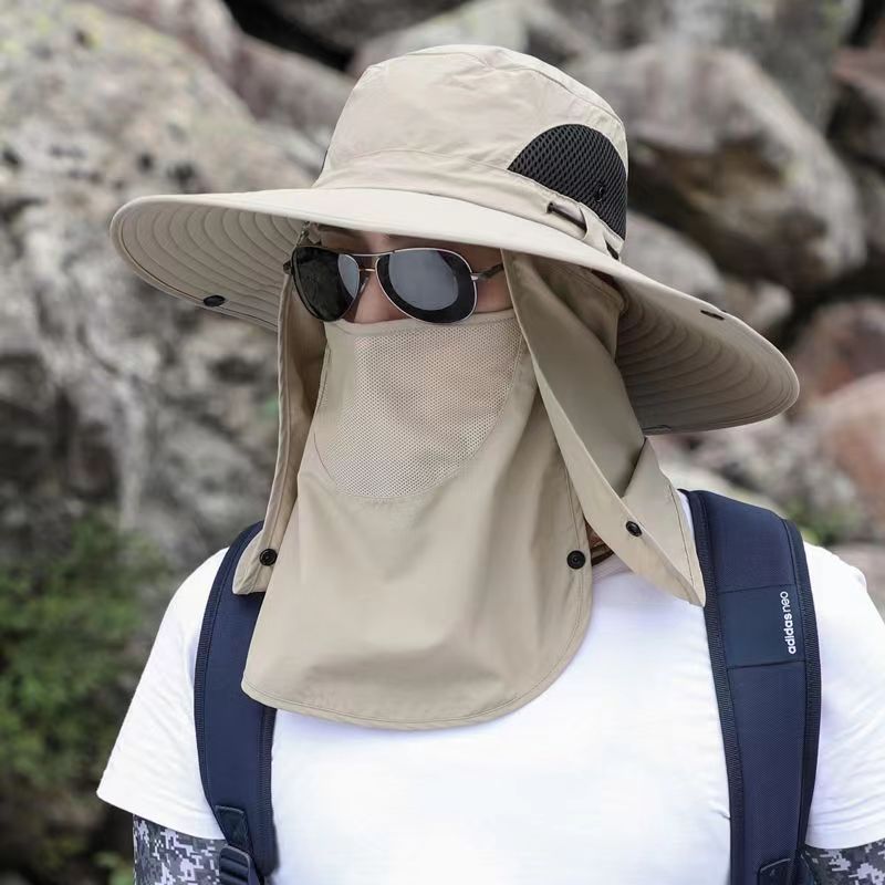 Wide Brim Sun Hat, Men's Safari Hat, 360° Sun Protection, UPF50+, Shade Hat, Insect Repellent, Mesh, Breathable, UV Protection