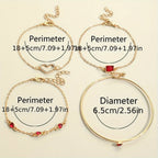 4pcs Rhinestone Alloy Bracelet Set – Minimalist Heart & Square Design
