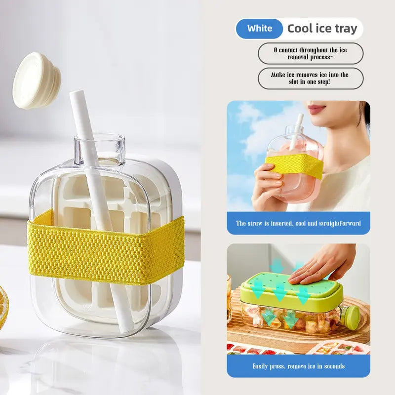 2-in-1 Silicone Ice Cube Bottle with Lid & Straw