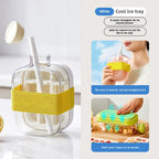 2-in-1 Silicone Ice Cube Bottle with Lid & Straw