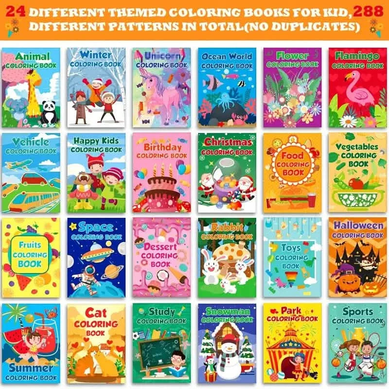 24-Pack: Small Coloring Books For Kids Ages 4-12