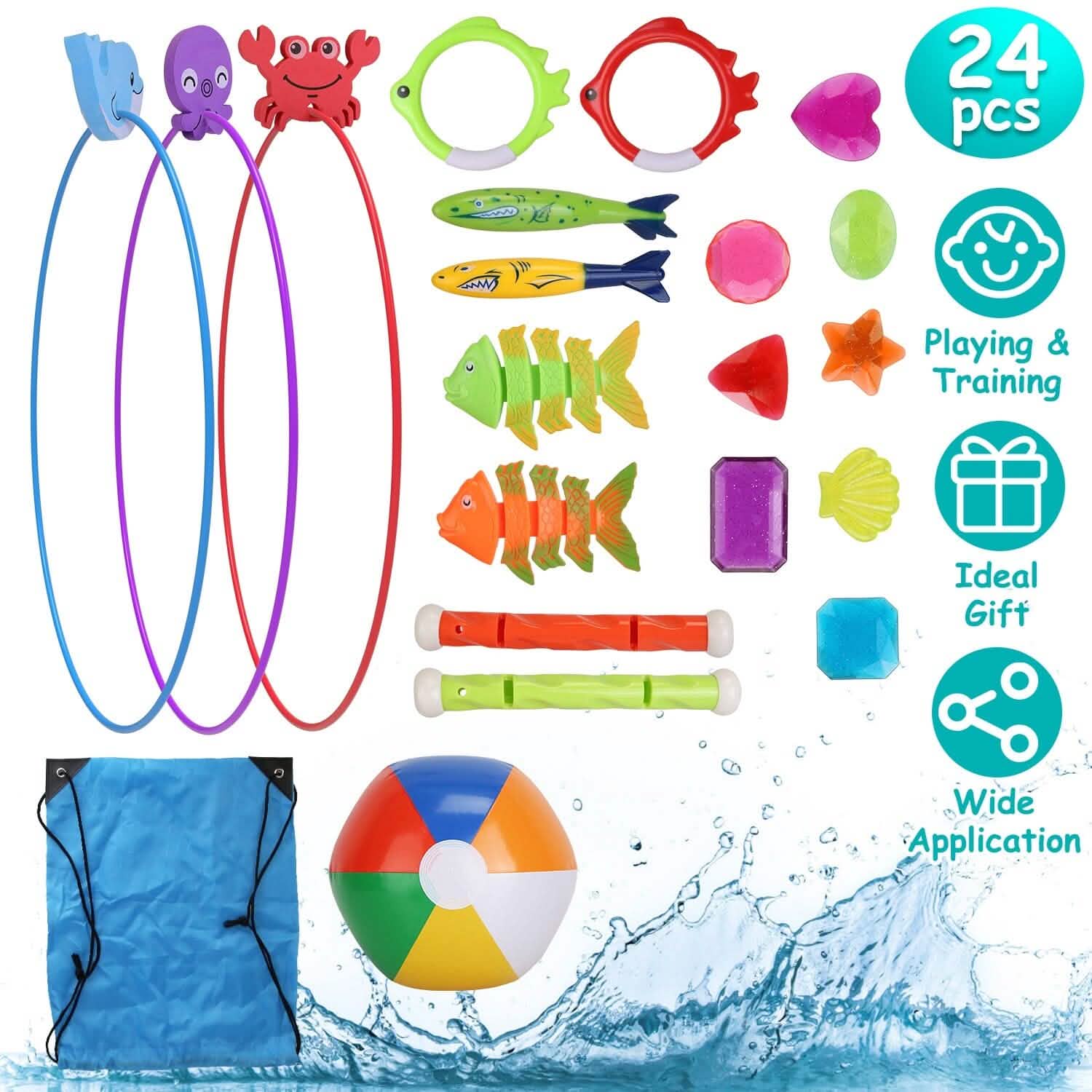 24-Pieces: Diving Toys Swimming Pool for Aged 3+ Years Old