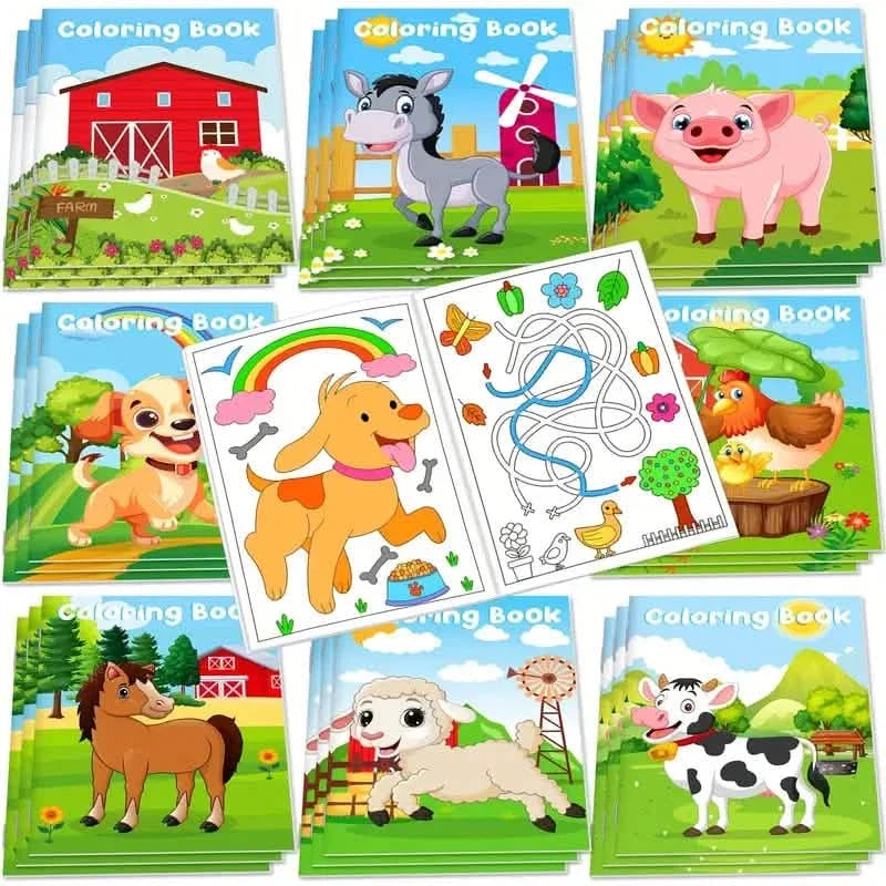 24-Pieces: Mini Coloring Books with 24 Stacking Crayons, Farm Themed