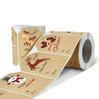 250 Pieces/Roll Christmas Stickers - 2x3 Kraft Paper Tree Socks Snowman Elk Merry Christmas
