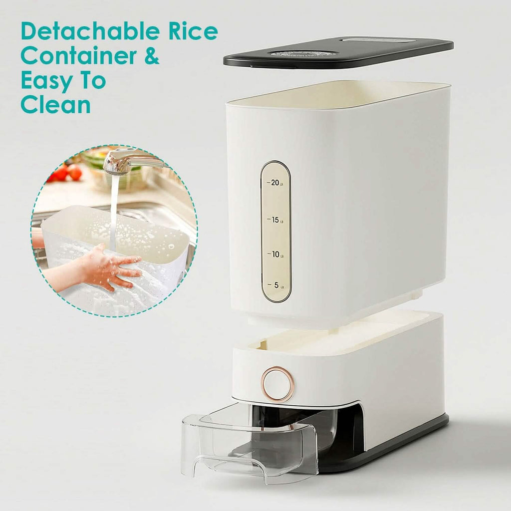 25LBS Vertical Rice Dispenser With Dustproof Lid Large Capacity Grain Storage Container With Measuring Cup Built-In