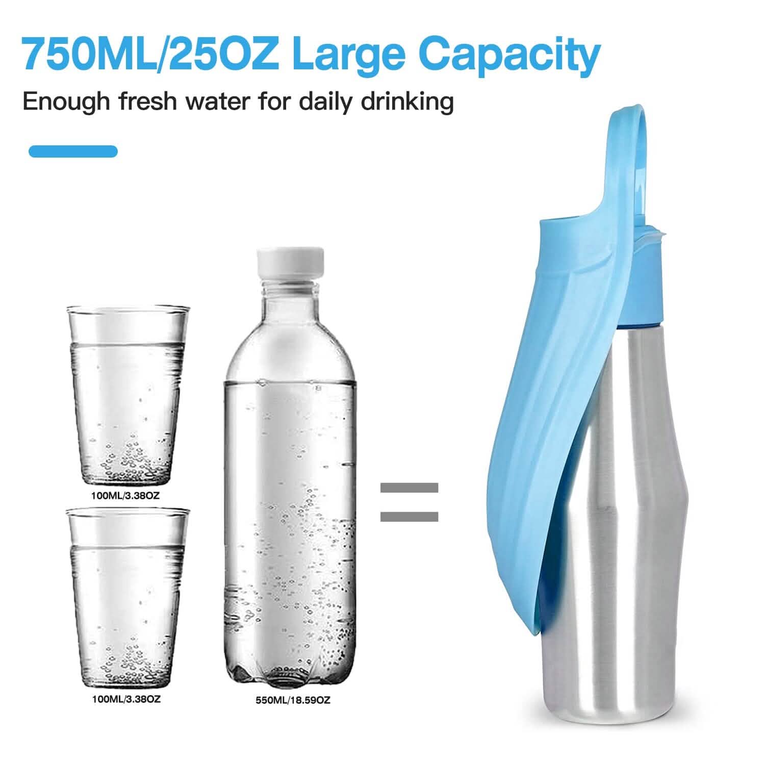 25oz Portable Dog Stainless Steel Water Dispenser Leak Proof Design