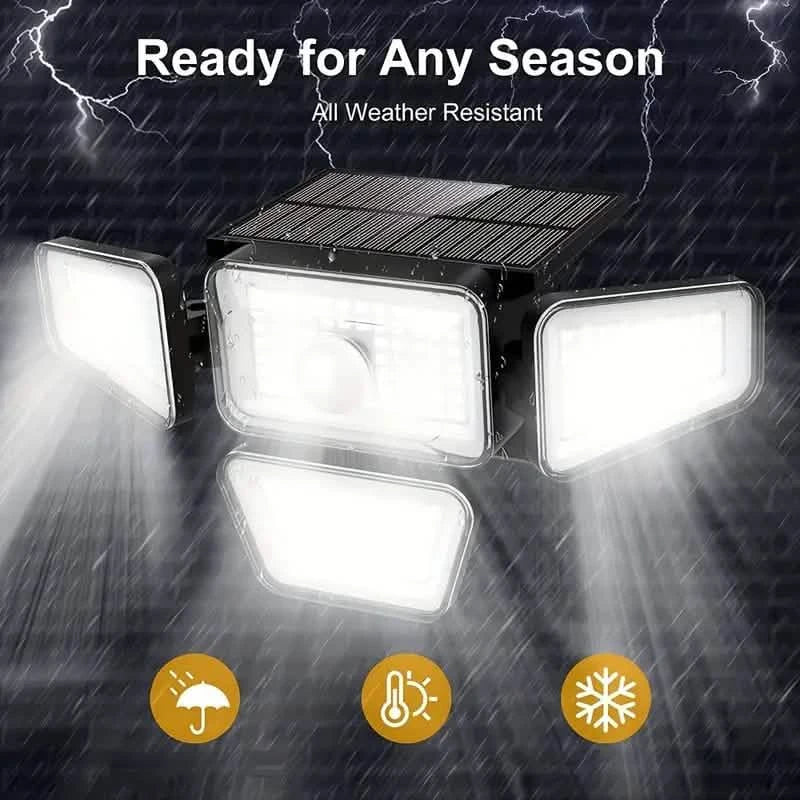 270 LEDs Solar Wall Light With Motion Sensor - 4 Head Lamp, 3 Lighting Modes Wide Angle Security Wireless Flood Light