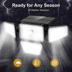 270 LEDs Solar Wall Light With Motion Sensor - 4 Head Lamp, 3 Lighting Modes Wide Angle Security Wireless Flood Light