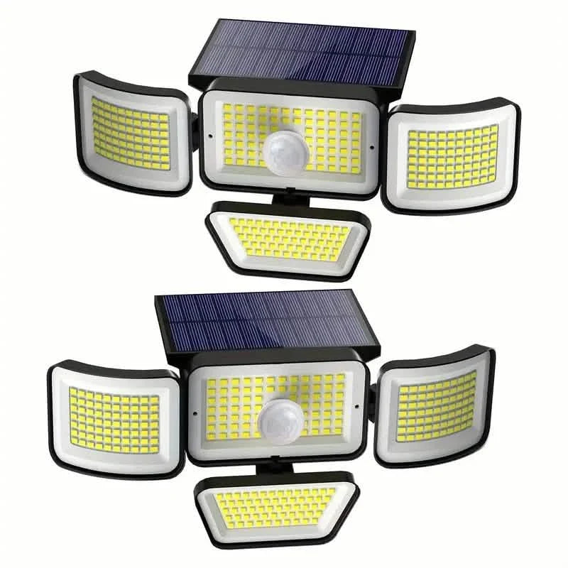 278LEDs 3000LM Motion Sensor 6500K Solar Powered, 4 Heads Security Flood, 300° Wide Angle Wall With 3 Modes