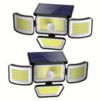 278LEDs 3000LM Motion Sensor 6500K Solar Powered, 4 Heads Security Flood, 300° Wide Angle Wall With 3 Modes
