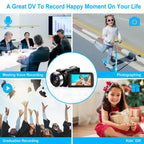 2.7K Camcorder 42MP 18x Zoom Digital Video Camera with 270° Rotating IPS Screen