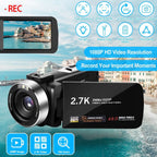 2.7K Camcorder 42MP 18x Zoom Digital Video Camera with 270° Rotating IPS Screen