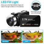 2.7K Camcorder 42MP 18x Zoom Digital Video Camera with 270° Rotating IPS Screen