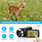 2.7K Camcorder 42MP 18x Zoom Digital Video Camera with 270° Rotating IPS Screen