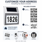 Solar LED Address Sign – Stainless Steel House Number Light with White LEDs, Waterproof, Customizable Numbers & Letters, Auto On/Off, 7.86 x 7.07 Inches