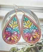 Beautiful Wood and Stained Glass Effect Earrings
