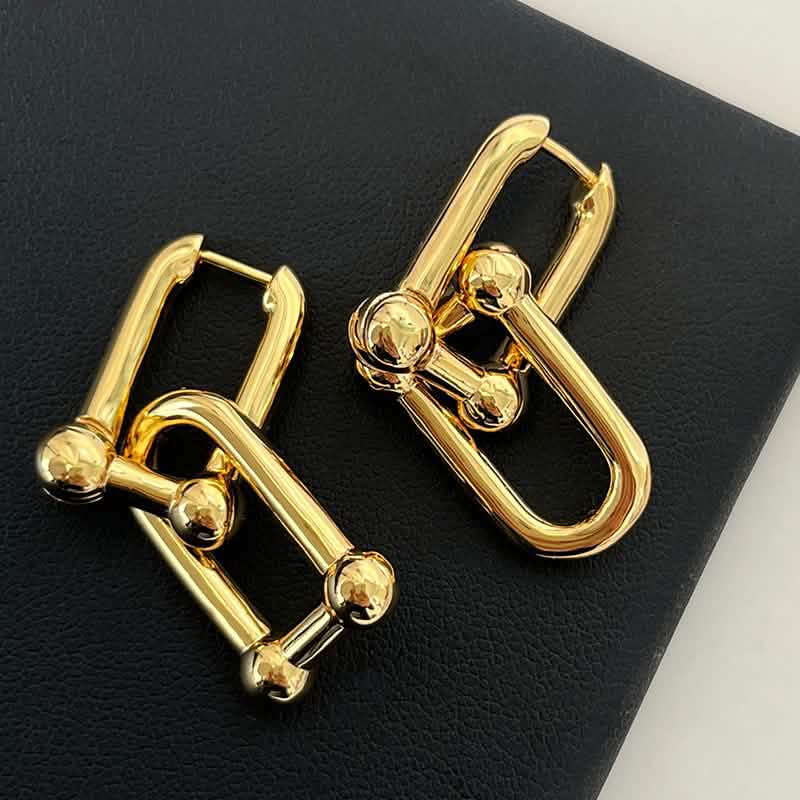 U-Shape Ball Chain Chunky Gold Plated Earring with Gift Pouch