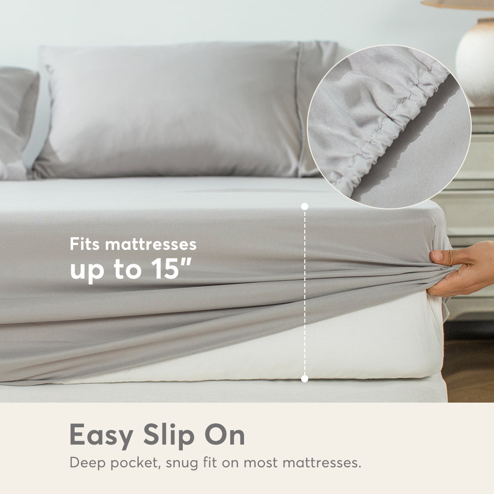 Kasentex Spring All Season Deep Pocket Fitted Sheet Set with Pillowcases, Room Decor, Graduation Gifts