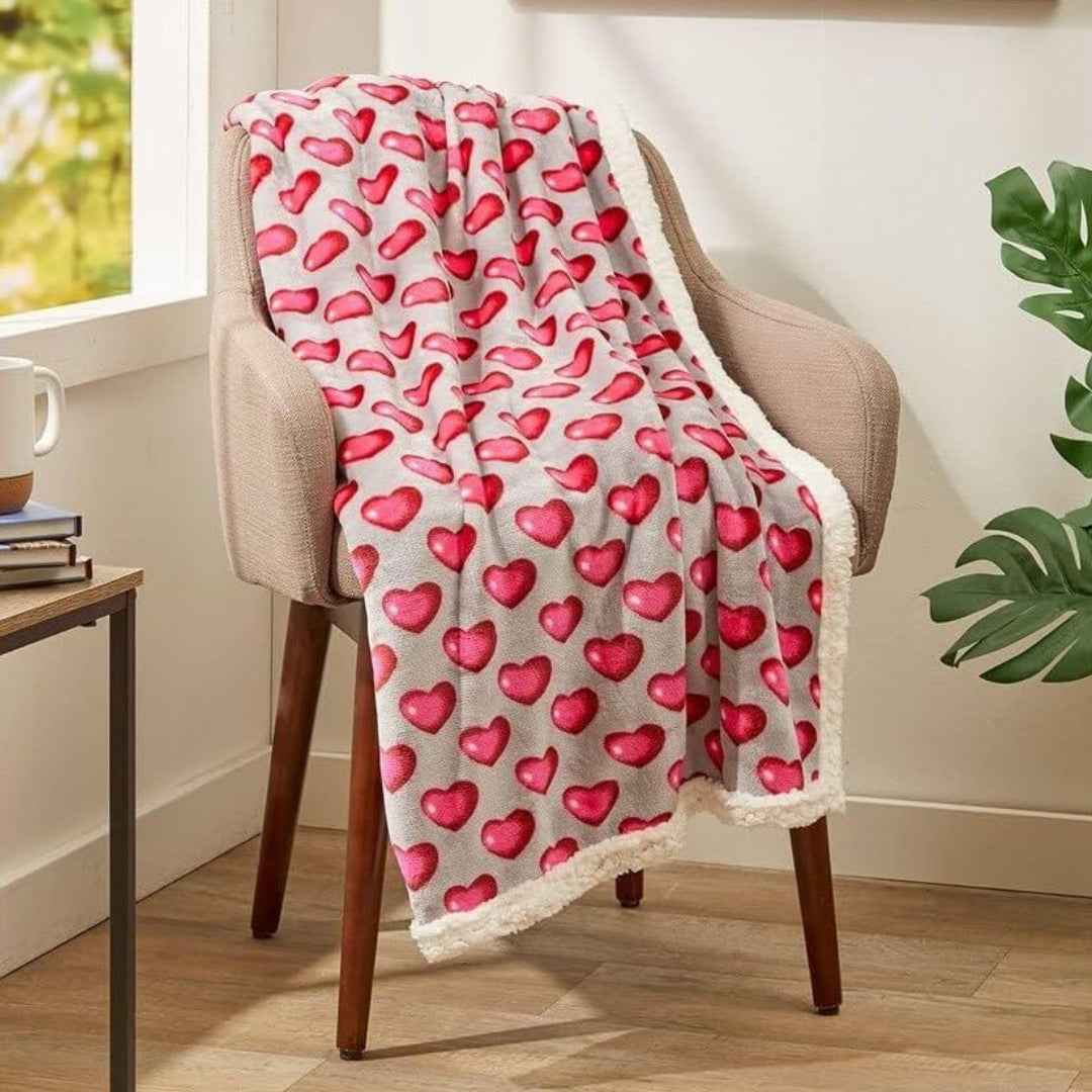 Valentine's Day Heart-Themed Throw Blanket – Ultra Plush, Soft, Cozy, and Luxurious Fleece, 50" x 60"
