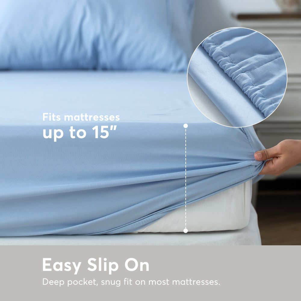 Kasentex Spring All Season Deep Pocket Fitted Sheet Set with Pillowcases, Room Decor, Graduation Gifts