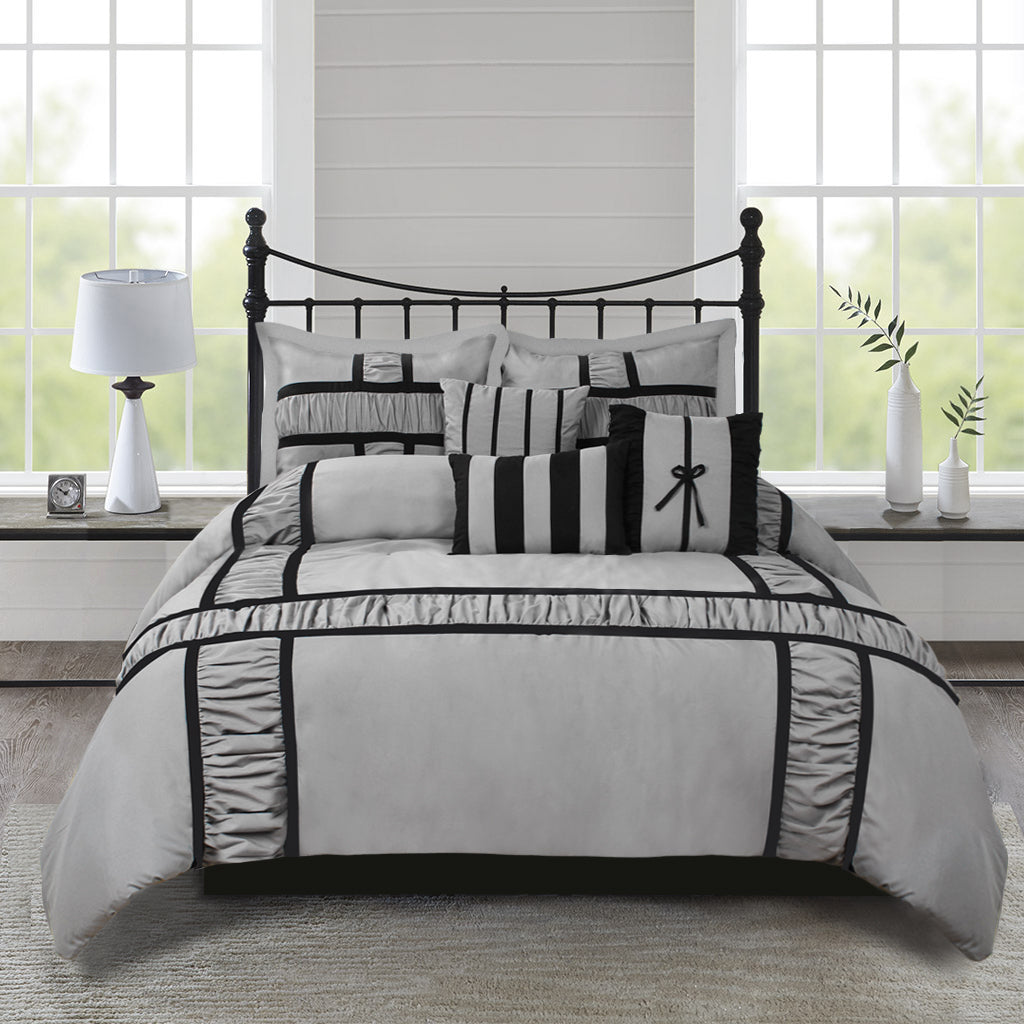 7 Piece Microfiber Ruffle and Patchwork Comforter Set