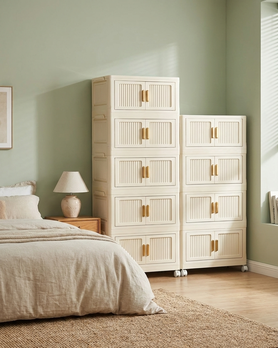 2-6 Layer Foldable Rolling Storage Bin Cabinet