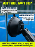 Padel Phone Holder for Glass Courts – MagSafe Compatible with Double Suction Cup & Aluminum Arm