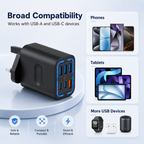 6-Port Travel Charger Adapter – Multi-Interface USB-C Charging Hub for Phones & Devices