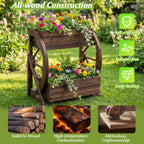2-tier Raised Garden Bed Rustic Wood Wagon Planter with Drainage Holes and Semi-wheels