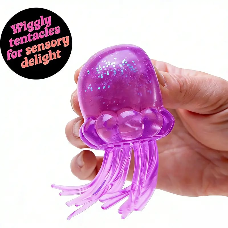 Cute Jellyfish Squishy Toy-Blue, Purple, Pink Glitter Jellyfish Stress Relief Squeeze Toy
