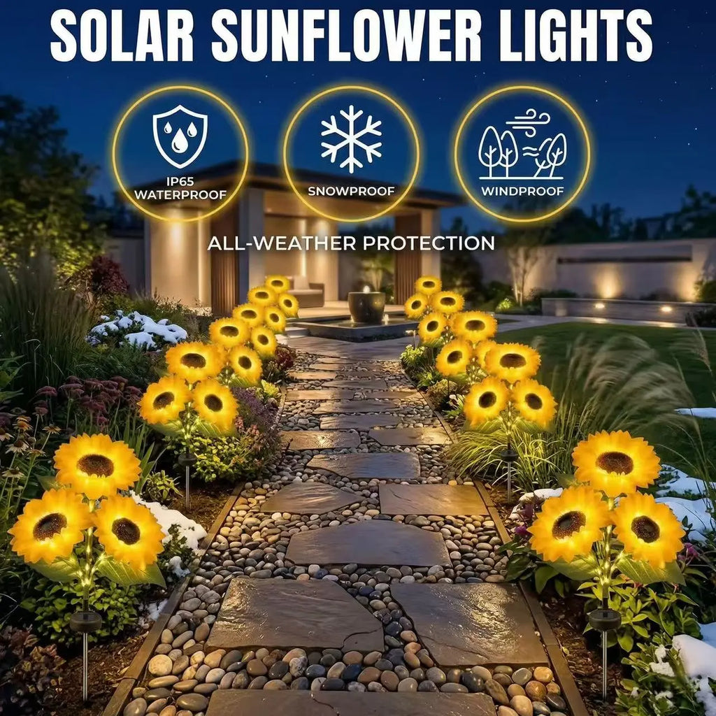Solar Powered LED Sunflower Garden Lights Realistic Nighttime Glow for Yard Lawn Patio Porch Waterproof IP65 Energy Efficient Outdoor Lighting Durable Plastic Flowers All Weather Protection