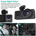 3 Channel Dash Cam Front Inside Rear Vehicle Driving Recorder Car DVR