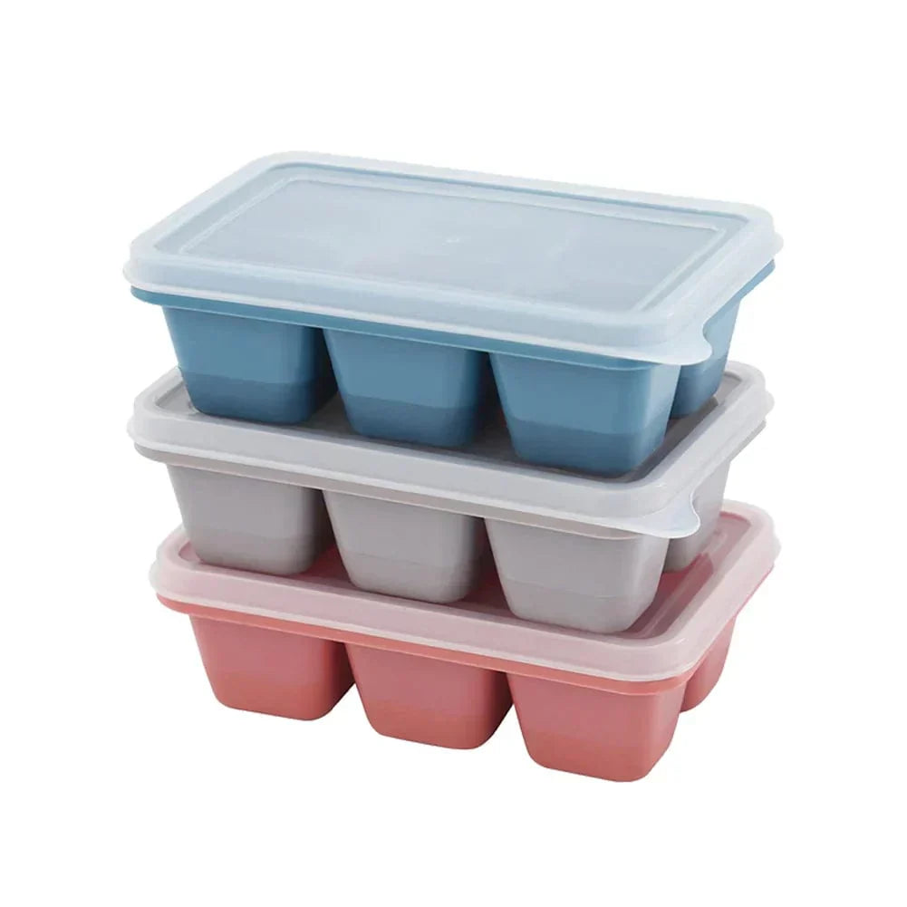 3 Ice Cube Trays with 6 Compartments in Plastic with Lid