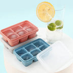 3 Ice Cube Trays with 6 Compartments in Plastic with Lid
