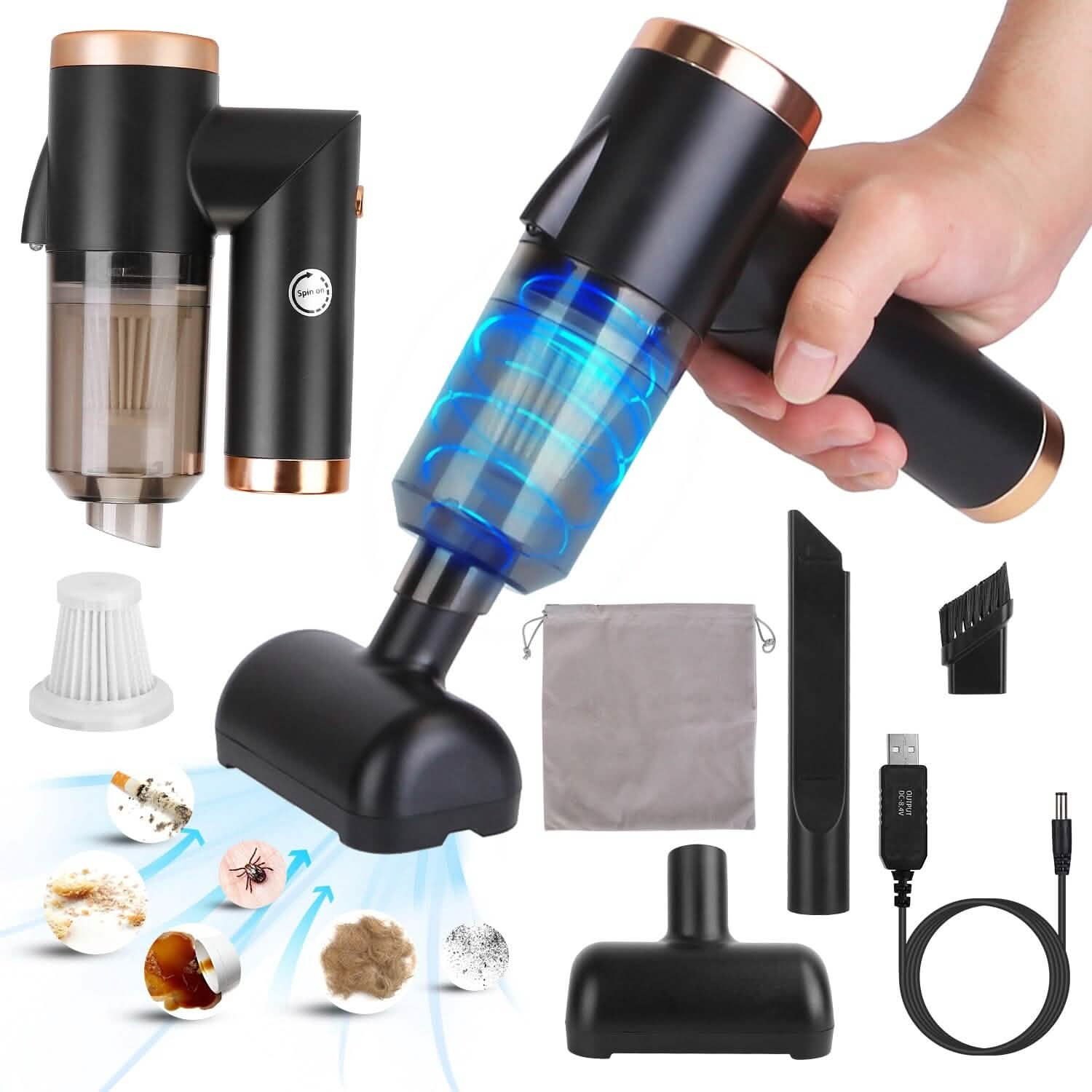 3-in-1 120W Portable Reachable Vacuum with Brush Nozzle