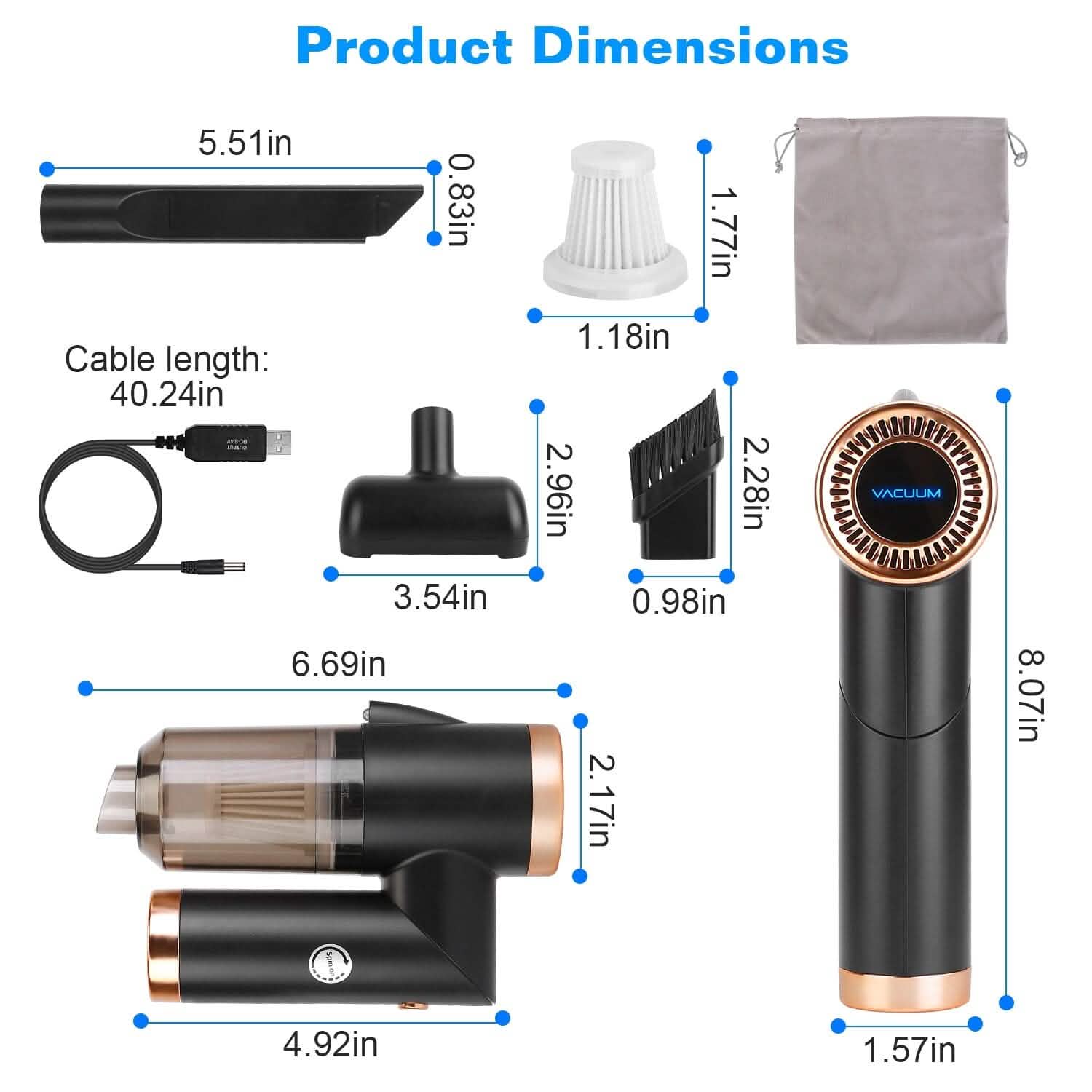 3-in-1 120W Portable Reachable Vacuum with Brush Nozzle