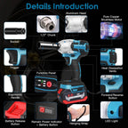3-In-1 Cordless Electric Impact Wrench Drill Screwdriver with Brushless Motor Max 3450RPM Variable Speed