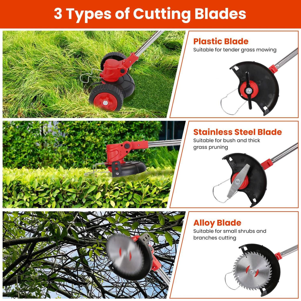 3-in-1 Electric Cordless Grass Wacker Battery Powered Grass Trimmer with Wheels Adjustable Head with 2-Pieces 2500mAh Batteries