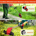 3-in-1 Electric Cordless Grass Wacker Battery Powered Grass Trimmer with Wheels Adjustable Head with 2-Pieces 2500mAh Batteries