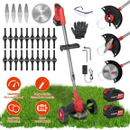 3-in-1 Electric Cordless Grass Wacker Battery Powered Grass Trimmer with Wheels Adjustable Head with 2-Pieces 2500mAh Batteries