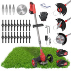 3-in-1 Electric Cordless Grass Wacker Battery Powered Grass Trimmer with Wheels Adjustable Head with 2-Pieces 2500mAh Batteries