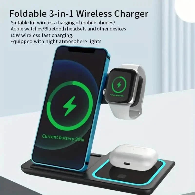 3-in-1 Folding Fast Wireless Charger Station