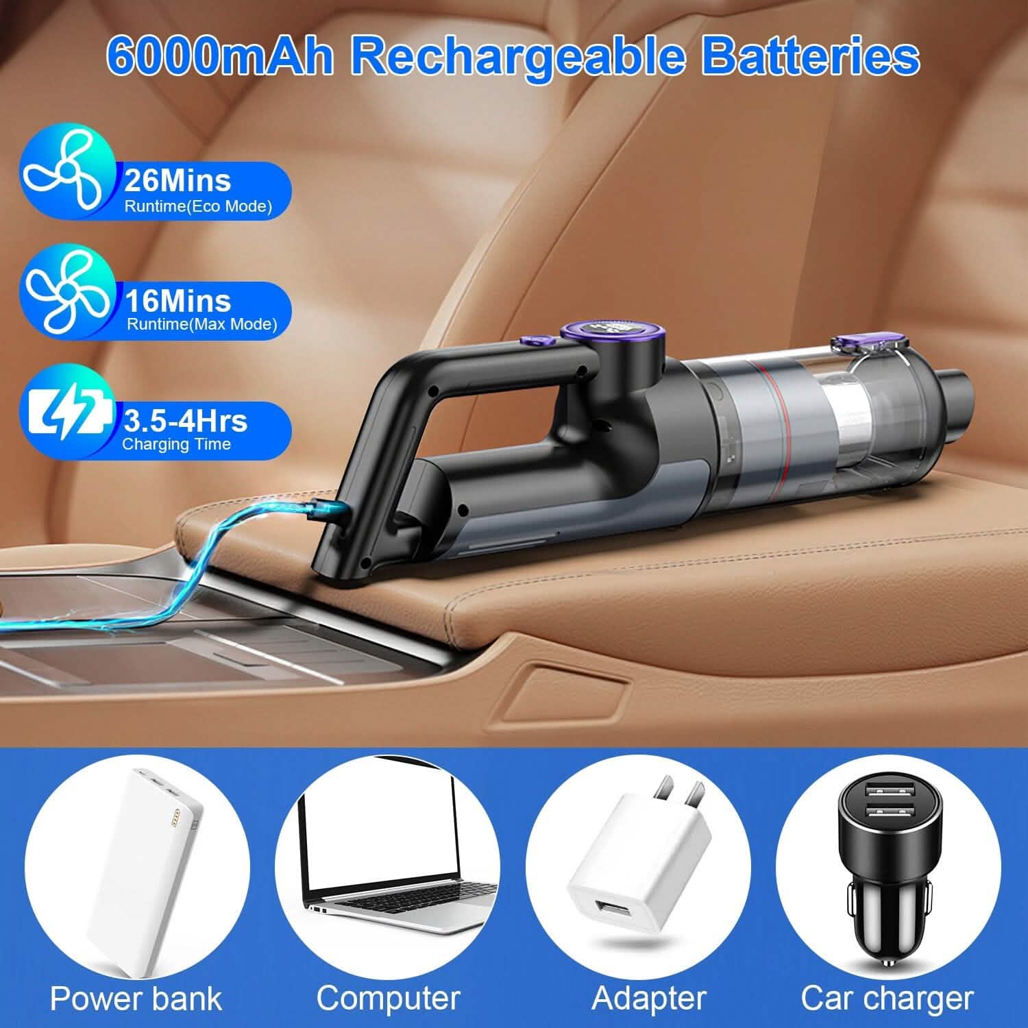 3-in-1 Handheld Cordless Car Vacuum Cleaner