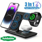 3-in-1 Wireless Charger Qi Fast 15W Charging Stand Pad